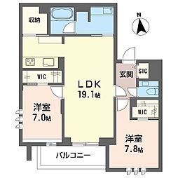 オーギュスト ソレイユ 2LDKの間取図画像