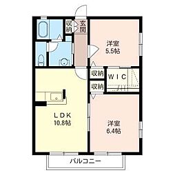 グランベルデC 2LDKの間取図画像