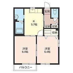 サンヴィレッジA 2Kの間取図画像