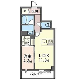 AQUAGARDEN 1LDKの間取図画像
