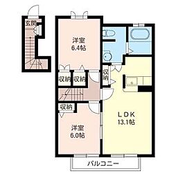 フォレステージュＢ 2階2LDKの間取り