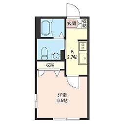 フューザンムサシノ 1階1Kの間取り