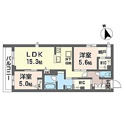 オーツー 00105 1階2LDKの間取り