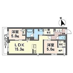 オーツー 2階2LDKの間取り