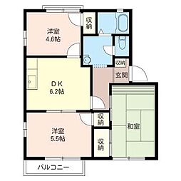 グリーンピア西原A 3DKの間取図画像