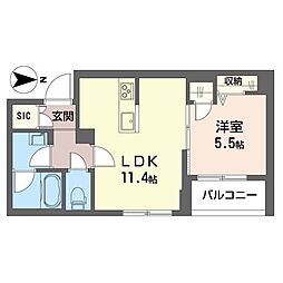 ヴォーラ三郷中央 1LDKの間取図画像