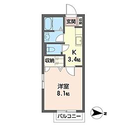 メイプルＹ．Ｓ 2階1Kの間取り