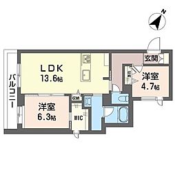 ベルクルー　III 2階2LDKの間取り