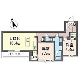 プライムフィールド 2LDKの間取図画像