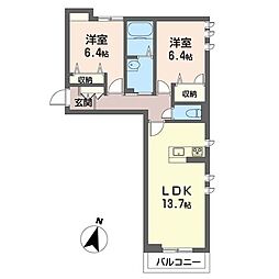 ベルツリー緑町 2LDKの間取図画像