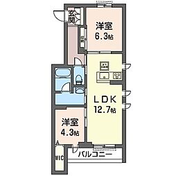 SKシャーメゾン大原2 2LDKの間取図画像