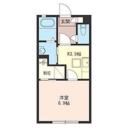 プリムヴェール 1Kの間取図画像