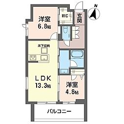 グランディール都筑 2LDKの間取図画像