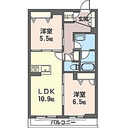 クレセントパル 2LDKの間取図画像