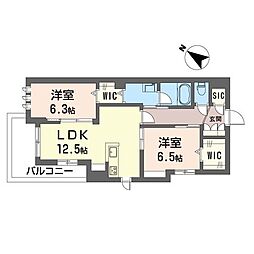 玉川ヒルズ 2LDKの間取図画像