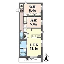 プルニエ1 2LDKの間取図画像