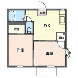 ビューサンエイ 2DKの間取図画像