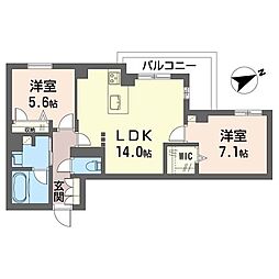 エスポアコリーヌ 2LDKの間取図画像