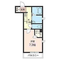パーシモンハウス 1Kの間取図画像
