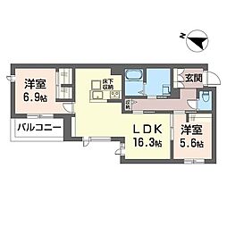 シャーメゾン湘南菱沼 2LDKの間取図画像