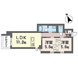 La Villa 湘南辻堂 2LDKの間取図画像