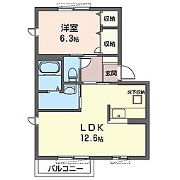 ローゼンガバリエ 1LDKの間取図画像
