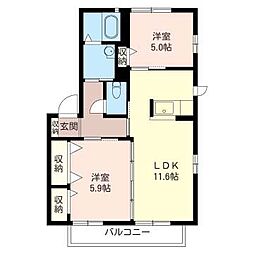 フェリーチェ3番館 2LDKの間取図画像