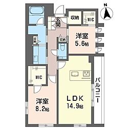 ラ・カルム新大久保 2階2LDKの間取り