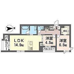 グレイッシュフジシマ 2LDKの間取図画像