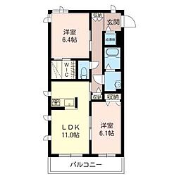 プレミール 2LDKの間取図画像