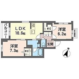 ペイサージュ カリテ 2LDKの間取図画像