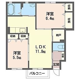 ファミール 1階2LDKの間取り