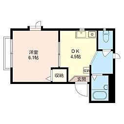 ボヌール坂田 1DKの間取図画像