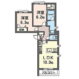 グランアジュール 2LDKの間取図画像
