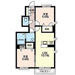 ヴィラ・フィオーレ 1階2LDKの間取り