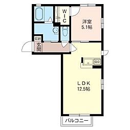 フェリシアＢ 2階1LDKの間取り