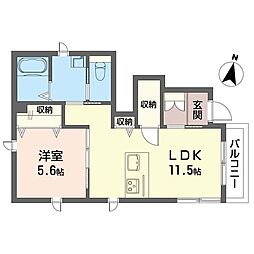 カーサフェリーチェ 1階1LDKの間取り