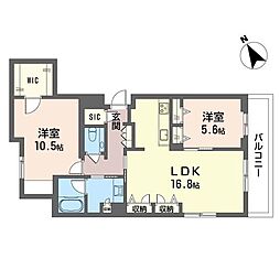グレイス市谷台町 00302 3階2LDKの間取り
