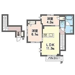 ミモザコート　南馬込 00201 2階2LDKの間取り