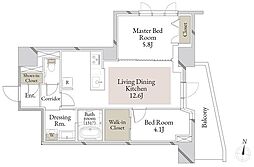 スカイテラス南大塚 8階2LDKの間取り