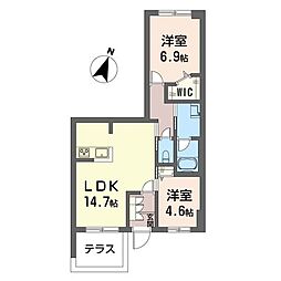 クレスト池田山 2LDKの間取図画像