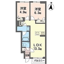 ザ グローヴ赤堤 2LDKの間取図画像