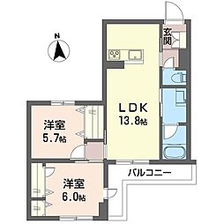 ルナリアウエスト上高田 2LDKの間取図画像