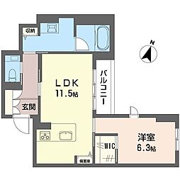 カーサ ワイエス 1LDKの間取図画像