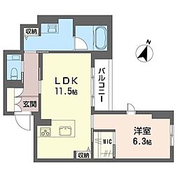 カーサ ワイエス 1LDKの間取図画像