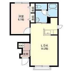シャーメゾンリバーフィールド伏古B 1LDKの間取図画像