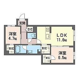フェリーチェSAMUKAWA 2LDKの間取図画像