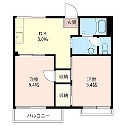 みどりハイツB 2DKの間取図画像
