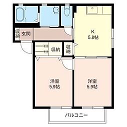 ソレアード 2Kの間取図画像