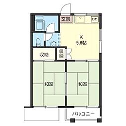 下原ハイツ 2Kの間取図画像